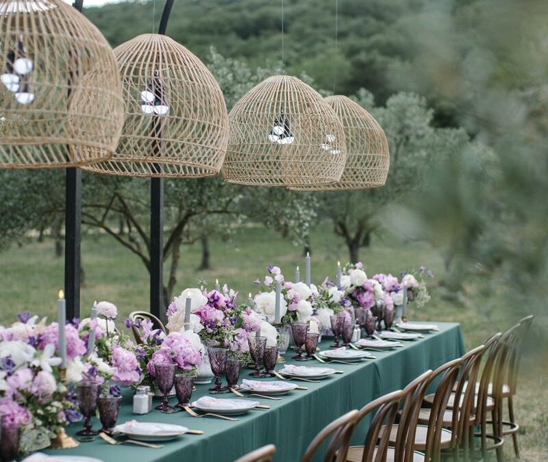 Emerald green dinner inside an olive grove