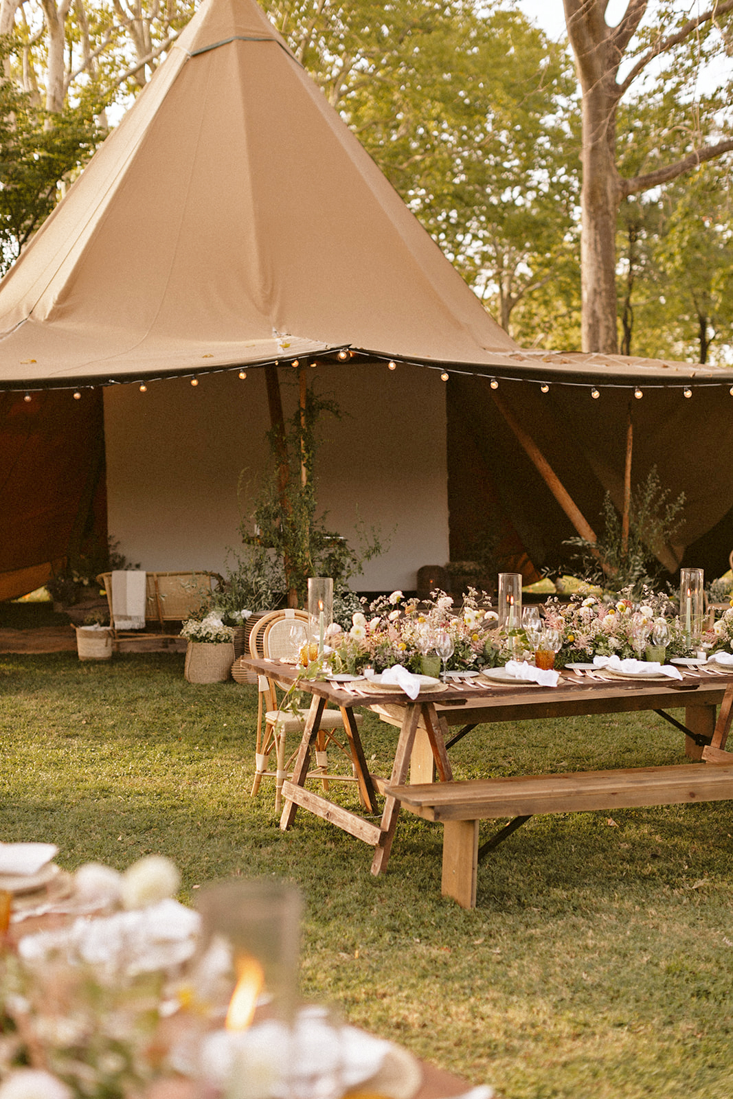 Welcome event in the meadow at Château Tourreau